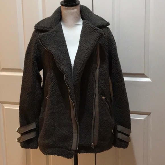 $ FIRM 🌷Charcoal Sherpa Racer Jacket - Picture 8 of 8